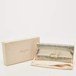 Pre Owned Jimmy Choo Gold Glitter and Leather Reese Continental Clutch