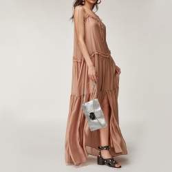 Pre Owned Jimmy Choo Metallic Silver Leather Rebel Clutch