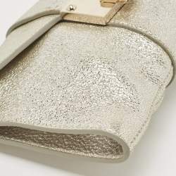 Pre Owned Jimmy Choo Metallic Silver Leather Rebel Clutch