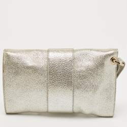 Pre Owned Jimmy Choo Metallic Silver Leather Rebel Clutch