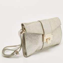 Pre Owned Jimmy Choo Metallic Silver Leather Rebel Clutch