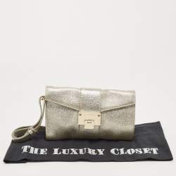 Pre Owned Jimmy Choo Metallic Silver Leather Rebel Clutch