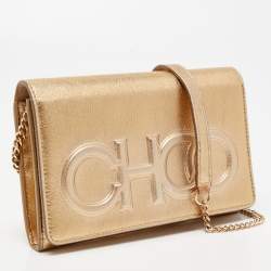 Pre Owned Jimmy Choo Gold Leather Sonia Crossbody Bag