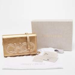 Pre Owned Jimmy Choo Gold Leather Sonia Crossbody Bag