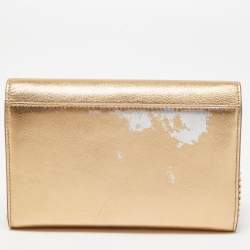 Pre Owned Jimmy Choo Gold Leather Sonia Crossbody Bag