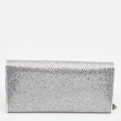 Pre Owned Jimmy Choo Silver Glitter and Leather Milla Chain Clutch