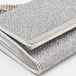Pre Owned Jimmy Choo Silver Glitter and Leather Milla Chain Clutch