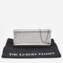 Pre Owned Jimmy Choo Silver Glitter and Leather Milla Chain Clutch