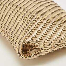 Pre Owned Jimmy Choo Gold Woven Patent and Leather Callie Tassel Clutch