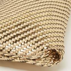 Pre Owned Jimmy Choo Gold Woven Patent and Leather Callie Tassel Clutch