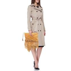 Pre Owned Jimmy Choo Brown Suede and Watersnake Leather Fringe Tita Convertible Clutch 