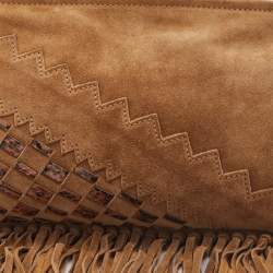 Pre Owned Jimmy Choo Brown Suede and Watersnake Leather Fringe Tita Convertible Clutch 