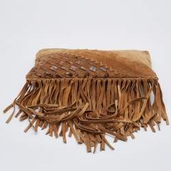 Pre Owned Jimmy Choo Brown Suede and Watersnake Leather Fringe Tita Convertible Clutch 