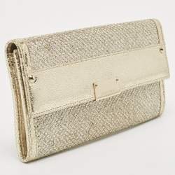 مملوكة مسبقًا Jimmy Choo Gold Glitter and Leather Reese Continental Clutch