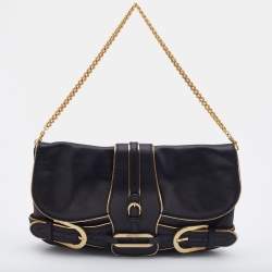 Pre Owned Jimmy Choo Black/Gold Leather Troy Chain Clutch