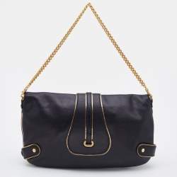 Pre Owned Jimmy Choo Black/Gold Leather Troy Chain Clutch
