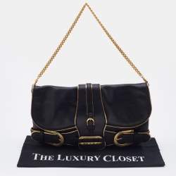 Pre Owned Jimmy Choo Black/Gold Leather Troy Chain Clutch