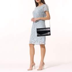 Pre Owned Jimmy Choo Black Croc Embossed Leather and Acrylic Candy Chain Clutch