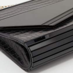 Pre Owned Jimmy Choo Black Croc Embossed Leather and Acrylic Candy Chain Clutch