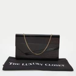 Pre Owned Jimmy Choo Black Croc Embossed Leather and Acrylic Candy Chain Clutch