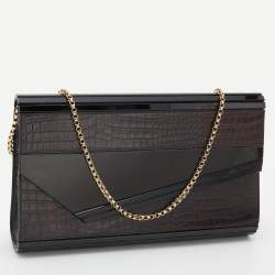 Pre Owned Jimmy Choo Black Croc Embossed Leather and Acrylic Candy Chain Clutch