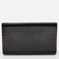 Pre Owned Jimmy Choo Black Croc Embossed Leather and Acrylic Candy Chain Clutch
