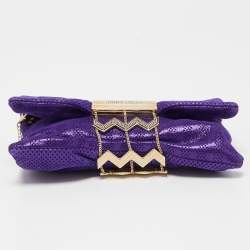 Pre Owned Jimmy Choo Purple Shimmer Perforated Suede Chandra Chain Clutch