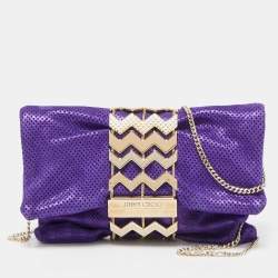 Pre Owned Jimmy Choo Purple Shimmer Perforated Suede Chandra Chain Clutch
