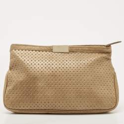Pre Owned Jimmy Choo Beige Perforated Leather Zulu Clutch