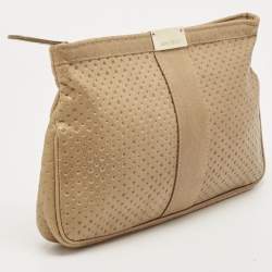 Pre Owned Jimmy Choo Beige Perforated Leather Zulu Clutch