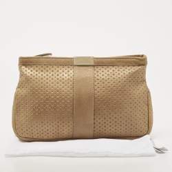 Pre Owned Jimmy Choo Beige Perforated Leather Zulu Clutch