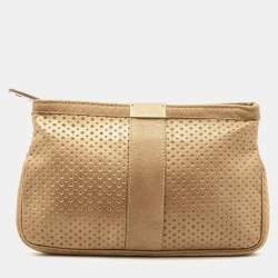 Pre Owned Jimmy Choo Beige Perforated Leather Zulu Clutch