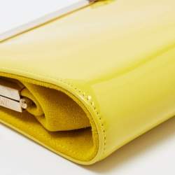 Jimmy Choo Yellow Patent Leather and Suede Metal Frame Clutch