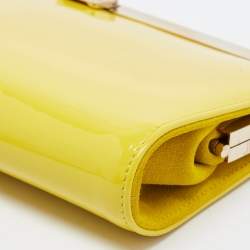 Jimmy Choo Yellow Patent Leather and Suede Metal Frame Clutch