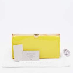 Jimmy Choo Yellow Patent Leather and Suede Metal Frame Clutch