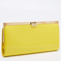 Jimmy Choo Yellow Patent Leather and Suede Metal Frame Clutch