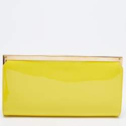 Jimmy Choo Yellow Patent Leather and Suede Metal Frame Clutch
