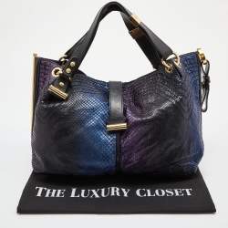 Jimmy Choo Metallic/Black Watersnake Leather and Leather Hobo