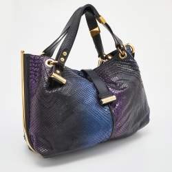 Jimmy Choo Metallic/Black Watersnake Leather and Leather Hobo