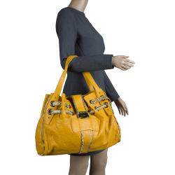 Pre Owned حقيبة جيمي شو ريكي جلد أصفر وحواف جلد ثعبان