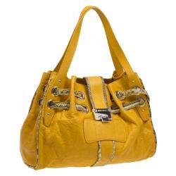 Pre Owned حقيبة جيمي شو ريكي جلد أصفر وحواف جلد ثعبان