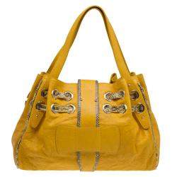 Pre Owned حقيبة جيمي شو ريكي جلد أصفر وحواف جلد ثعبان