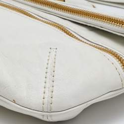 Pre Owned Jimmy Choo White Leather and Suede Large Mave Foldover Clutch
