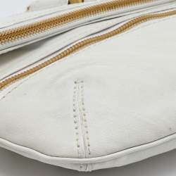 Pre Owned Jimmy Choo White Leather and Suede Large Mave Foldover Clutch