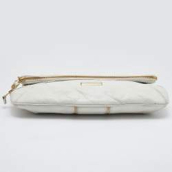 Pre Owned Jimmy Choo White Leather and Suede Large Mave Foldover Clutch
