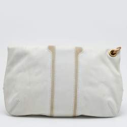 Pre Owned Jimmy Choo White Leather and Suede Large Mave Foldover Clutch