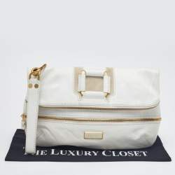 Pre Owned Jimmy Choo White Leather and Suede Large Mave Foldover Clutch