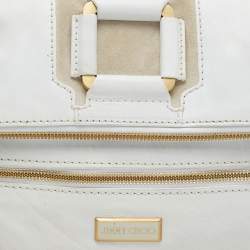 Pre Owned Jimmy Choo White Leather and Suede Large Mave Foldover Clutch