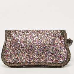 Pre Owned Jimmy Choo Multicolor Glitter and Leather Wristlet Pouch