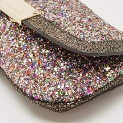 Pre Owned Jimmy Choo Multicolor Glitter and Leather Wristlet Pouch